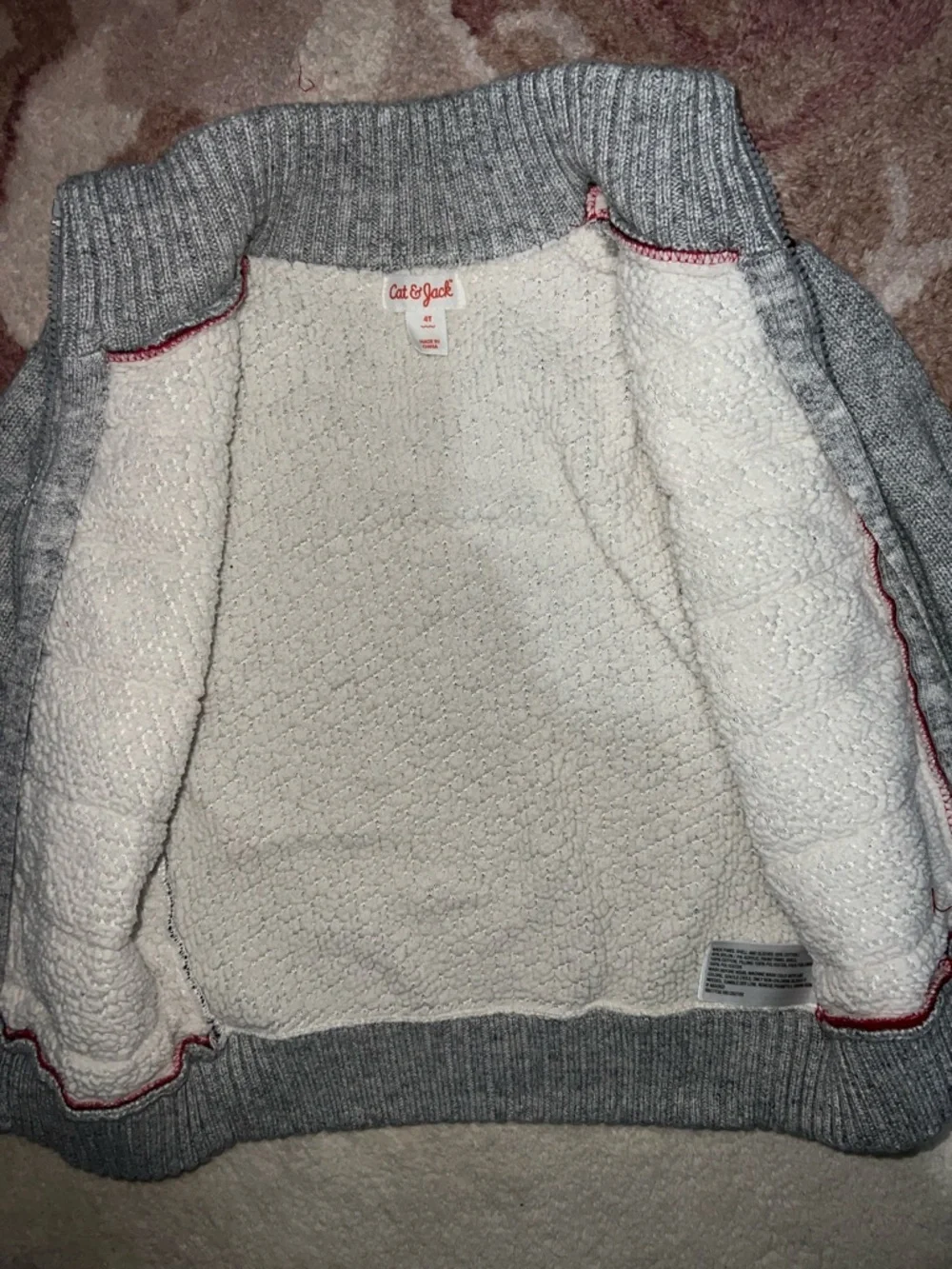 Cat & Jack Red and Black Buffalo Plaid Zip-Up Sweater with Gray Sleeves